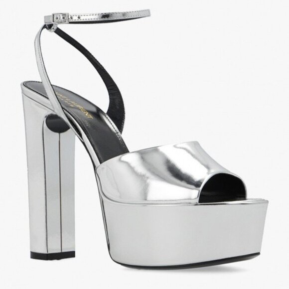 Saint Laurent Jodie Platform Sandals in Metallic Silver, Size 41 NEW +2 DustBags - Picture 1 of 16